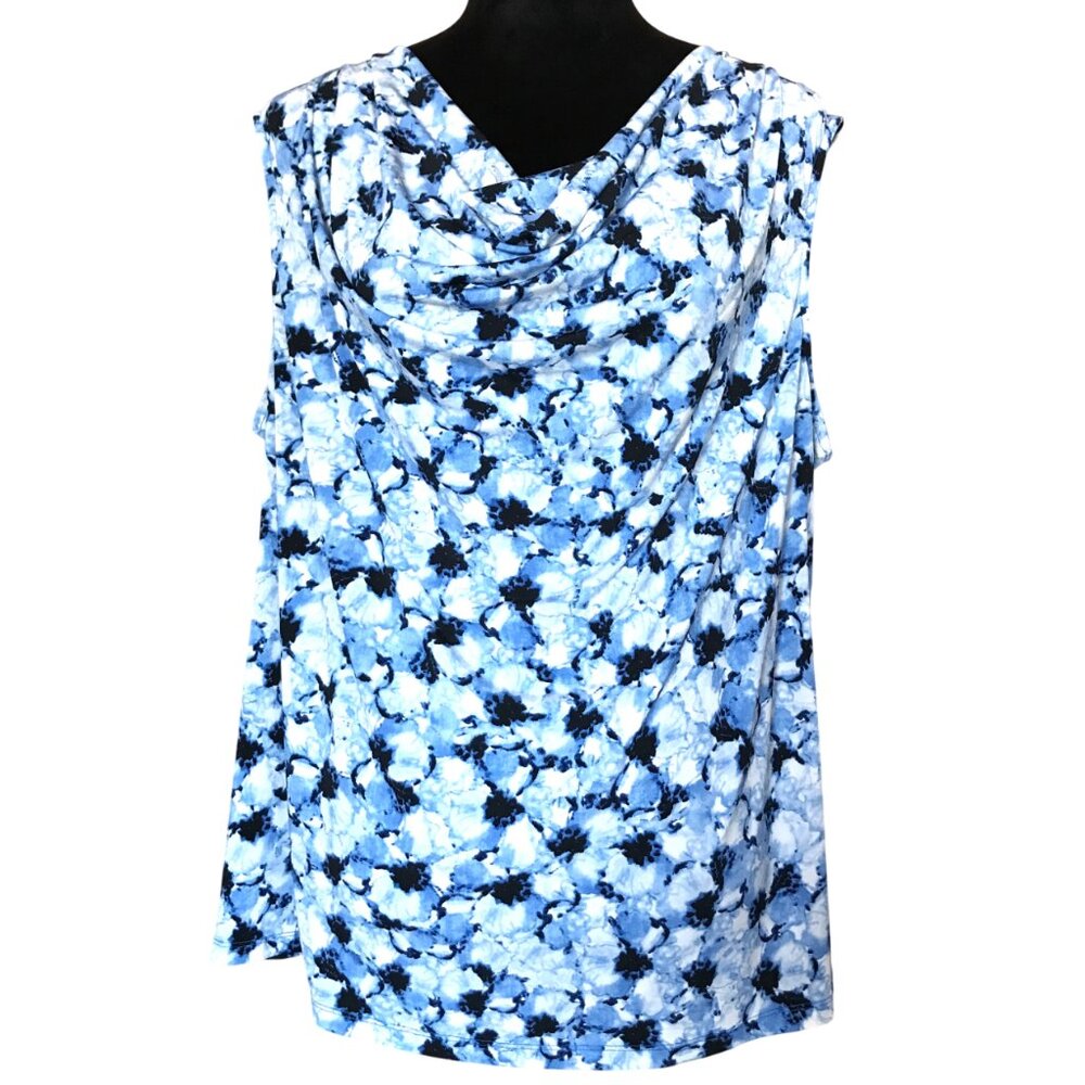 Drape Neck Blouse Sleeveless Soft Feminine Blue Floral Top Charter Club Size 2X